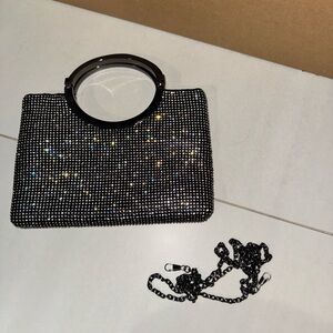 Black Rhinestone Evening Bag with Chain Strap